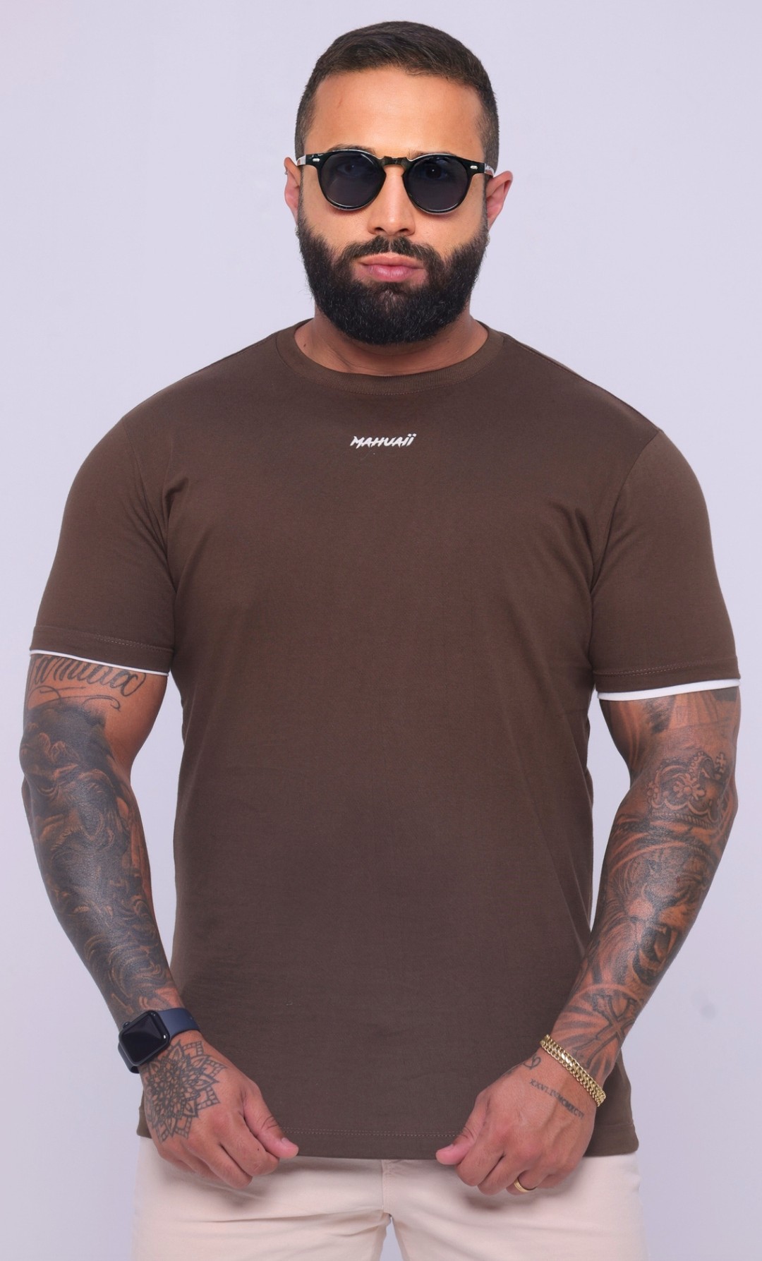 Camiseta Basic Premium Marrom c/ Branco Ref.004 G