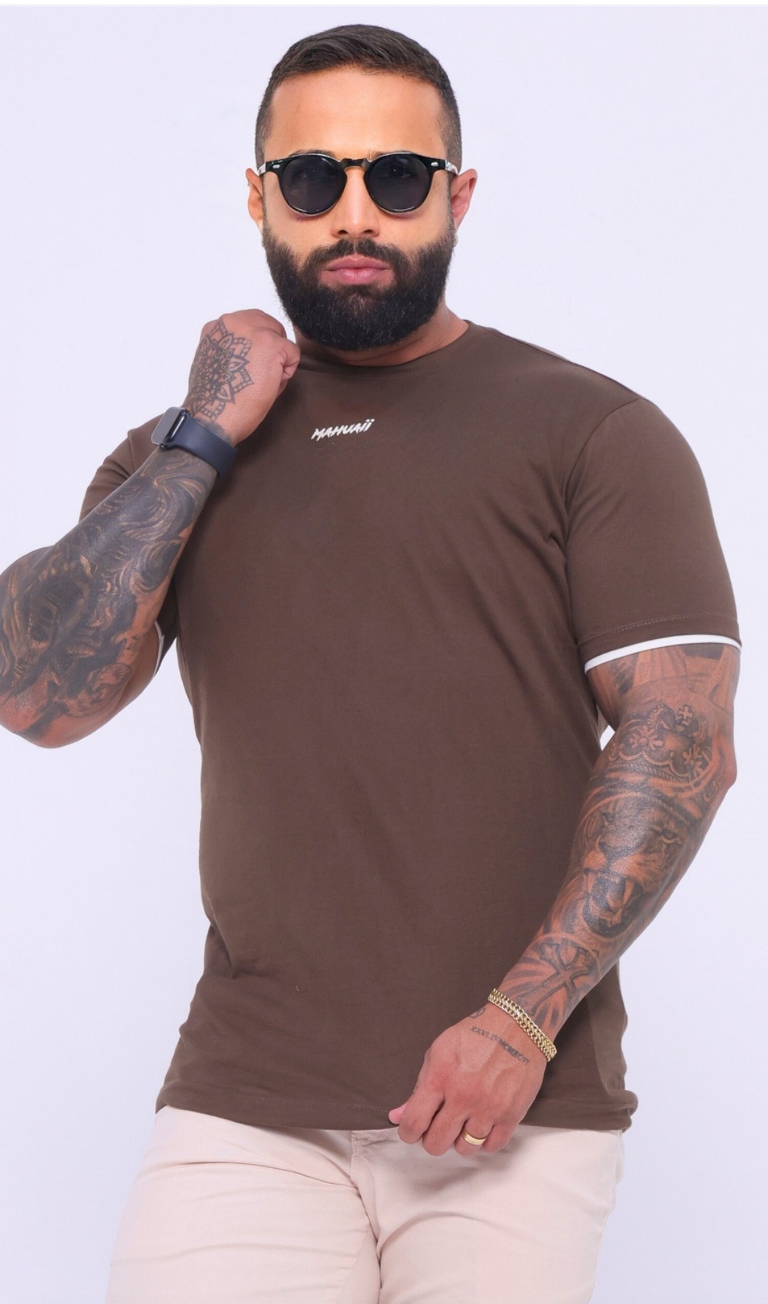 Camiseta Basic Premium Marrom c/ Branco Ref. 004 M